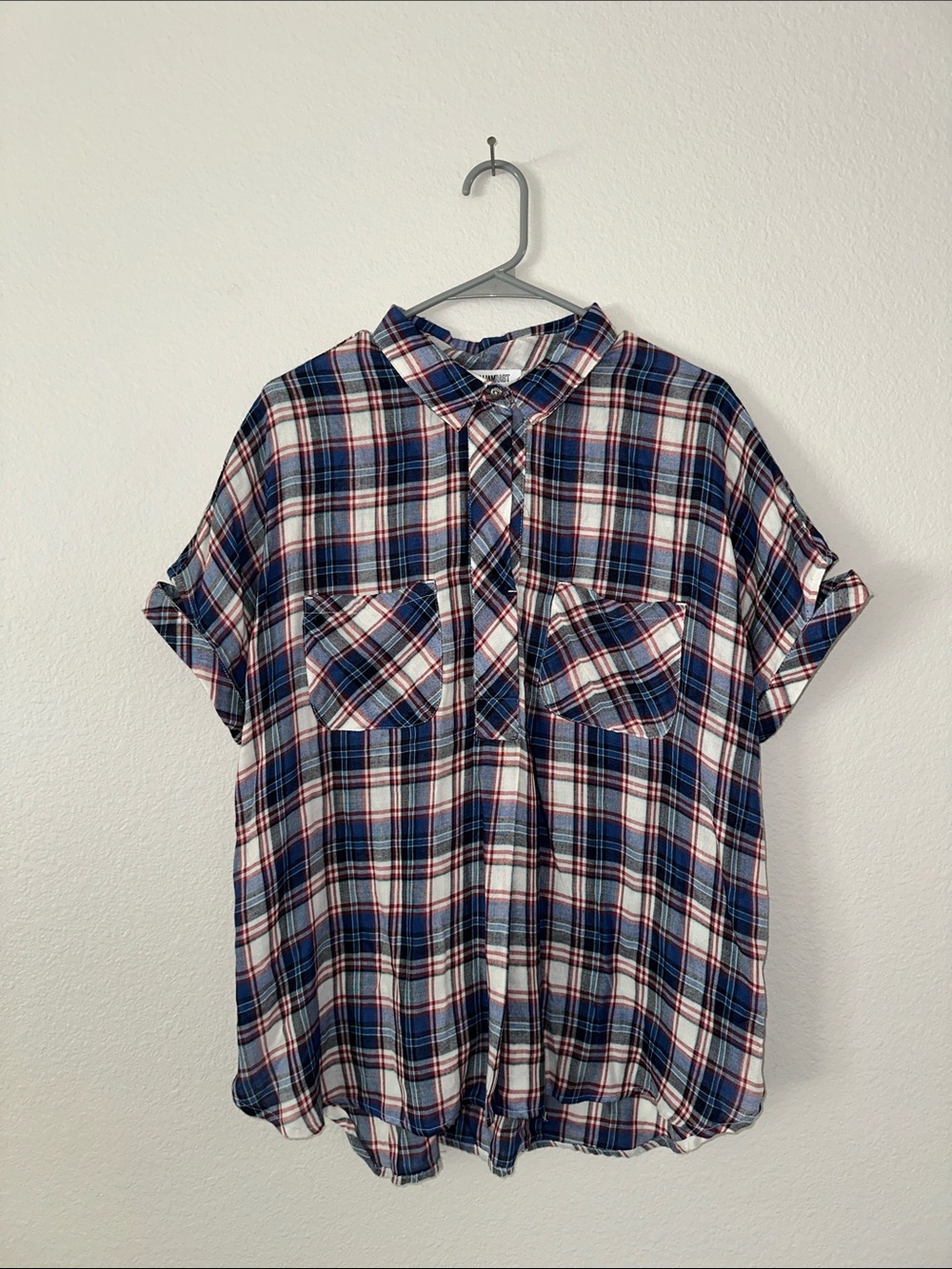 William Rast Women’s Plaid Short Sleeve Popover Shirt Size XL